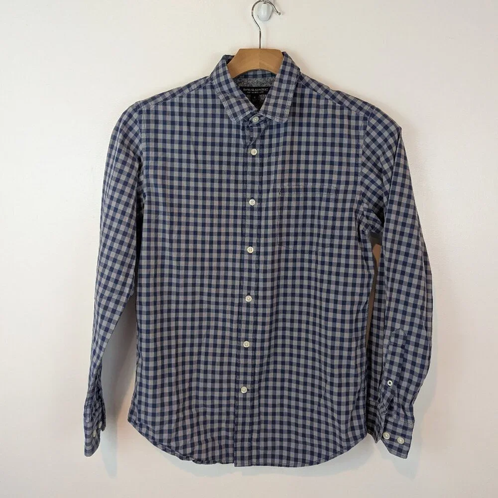 Banana Republic Soft Wash Slim Fit Buttondown in Blue/Gray, Sz S